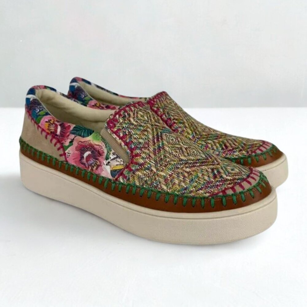 Johnny Was Patchwork Slip On Sneakers Platform Colorful Embroidered Size 9.5